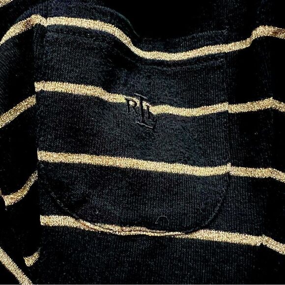 LAUREN RALPH Lauren Shirt, Black with Gold Metallic Stripes Size S - Picture 3 of 5